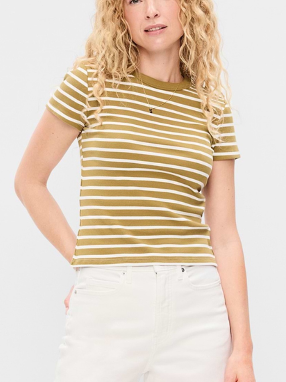 Old Navy snug crop ribbed shirt in olive green